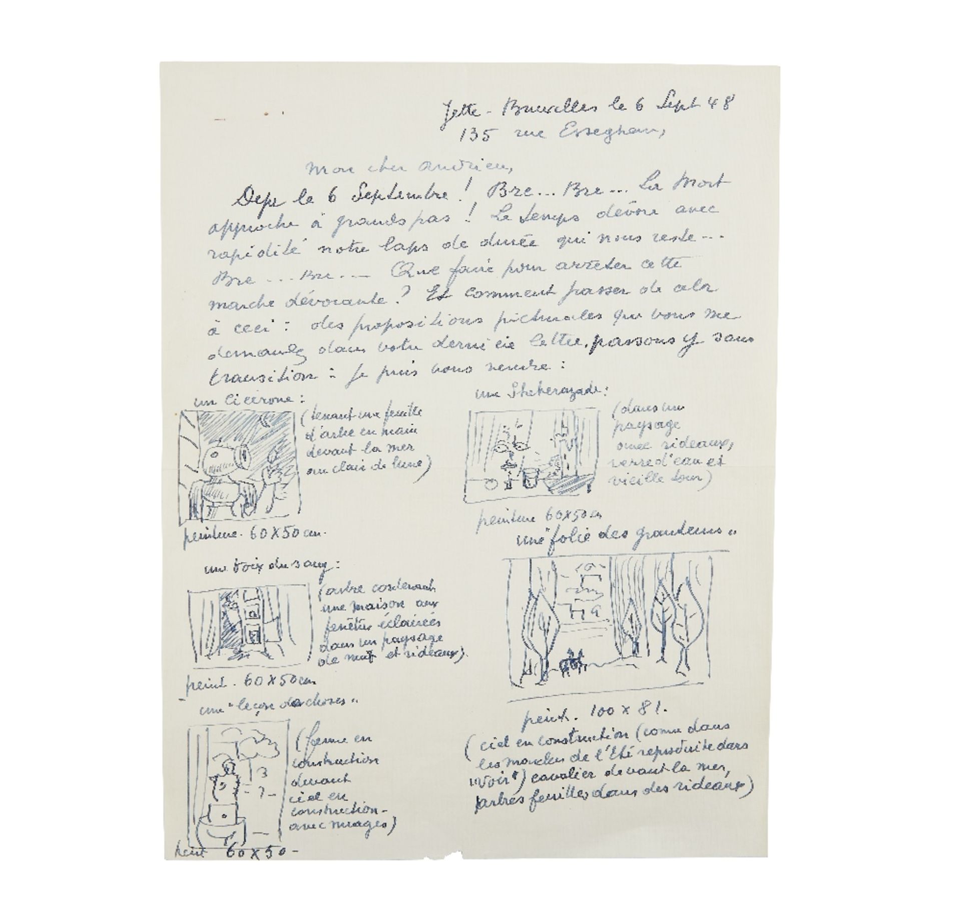 REN&#201; MAGRITTE (1898-1967) LETTRE AUTOGRAPHE SIGN&#201;E ILLUSTREE DE 9 DESSINS ORIGINAUX &#...