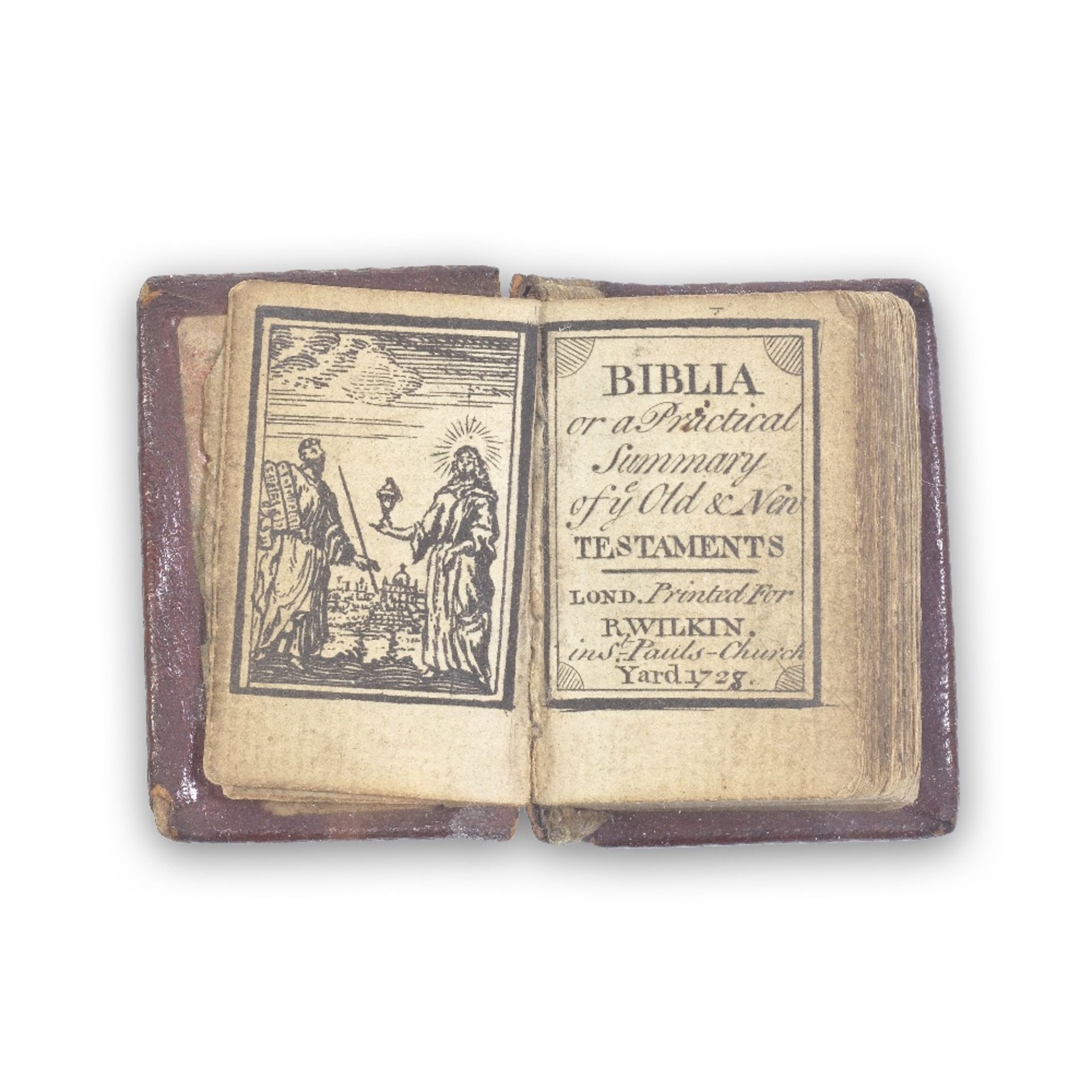 MINIATURE 'THUMB' BIBLE Biblia, or a Practical Summary of Ye Old & New Testaments, 2 vol. in 1, ...