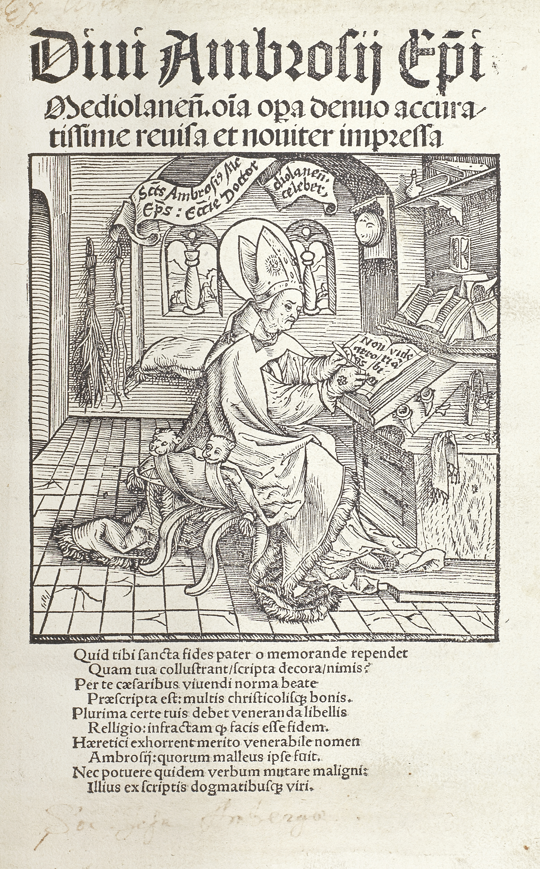 AMBROSIUS, SAINT Opera [edited by Johann Amerbach], vol.1 (of 3), [Basel, Johannes Petri, 12 Sep...