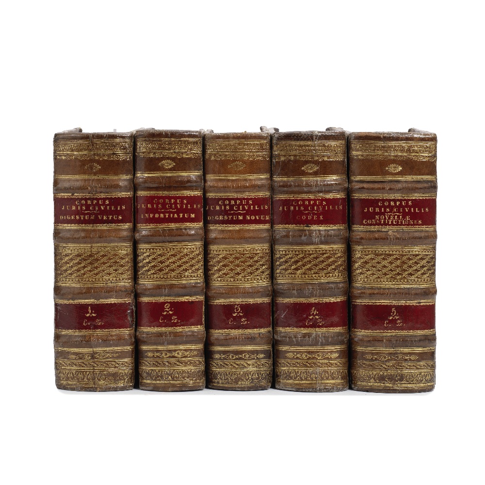 JUSTINIAN I Corpus iuris civilis prudentum responsa caesarumque rescripta, 5 vol., Venice, Giunt...