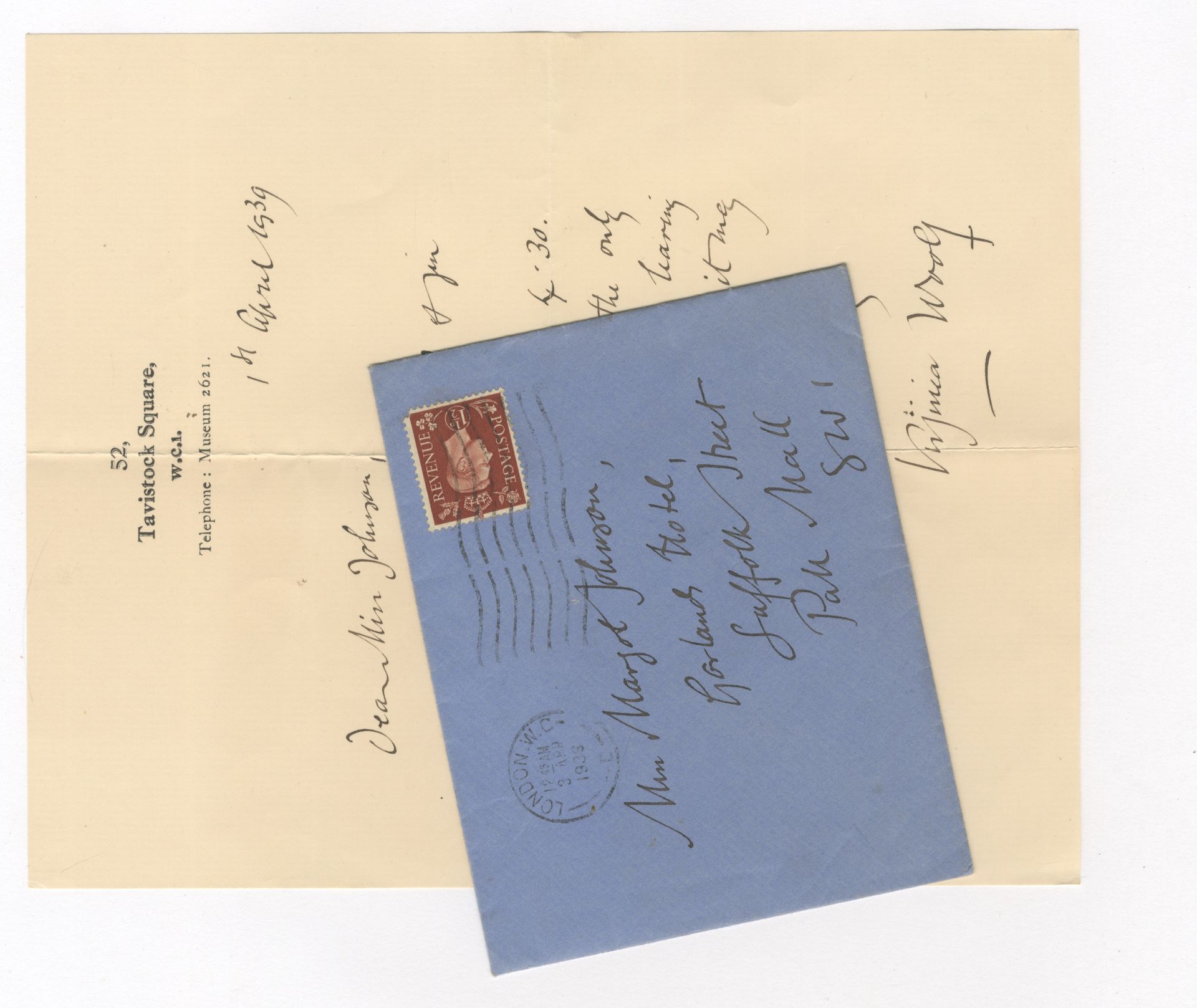 WOOLF (VIRGINIA) Autograph letter signed ('Virginia Woolf') to Margot Johnson ('Dear Miss Johnso...