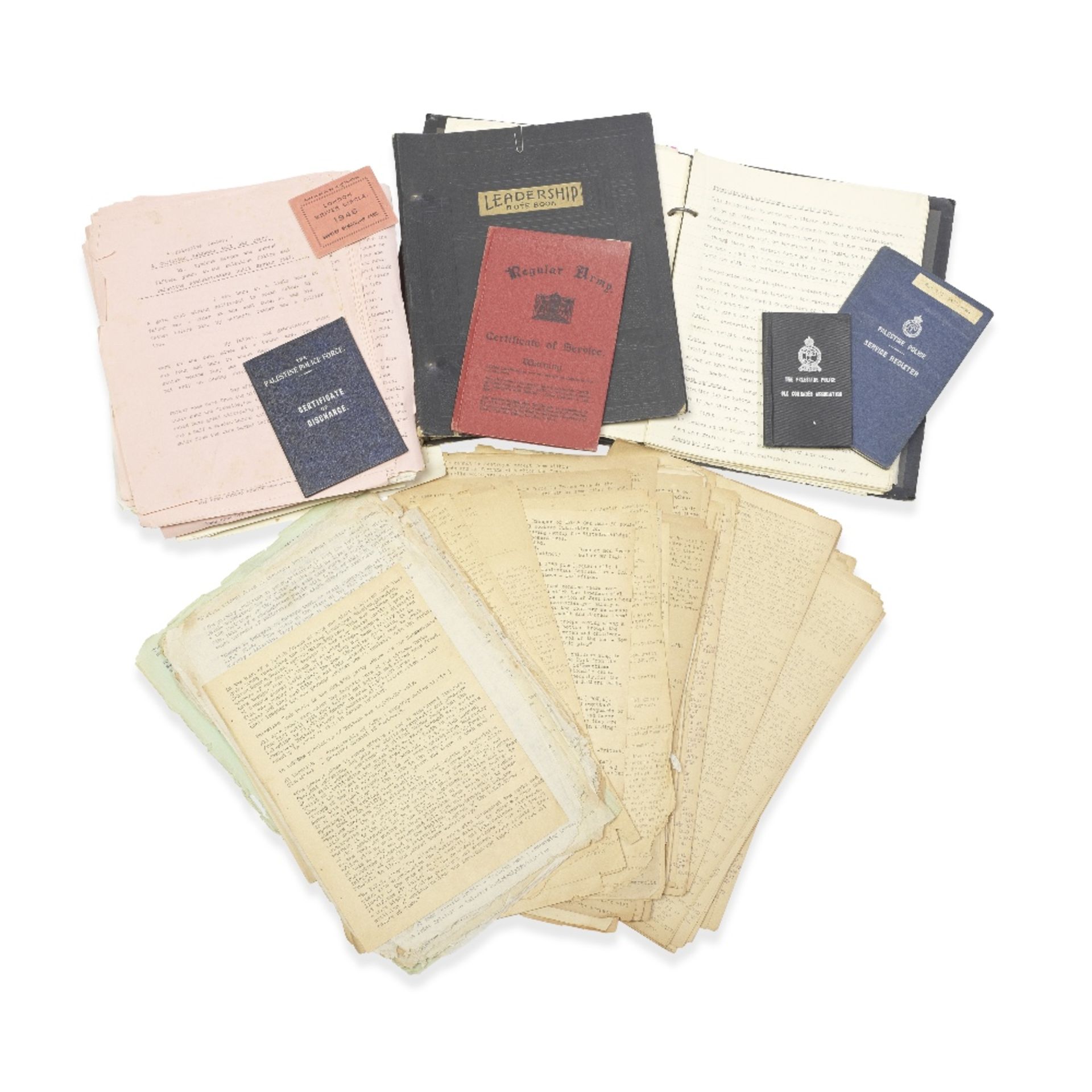 PALESTINE - BRITISH MANDATE AND POLICE FORCE Archive of identification papers, typescript memoir...