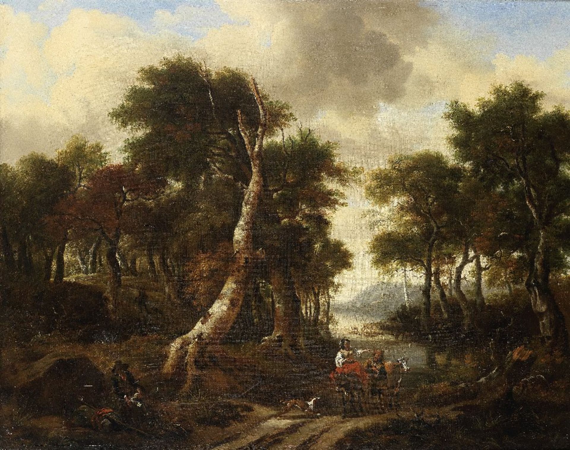 After Jacob van Ruisdael, and Nicolaes Berchem, early 18th Century Wooded landscape with a flood...