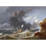 Hendrik Rietschoof (Hoorn 1687-1746 Koog) A Dutch Man-of-War and other boats in a stormy sea