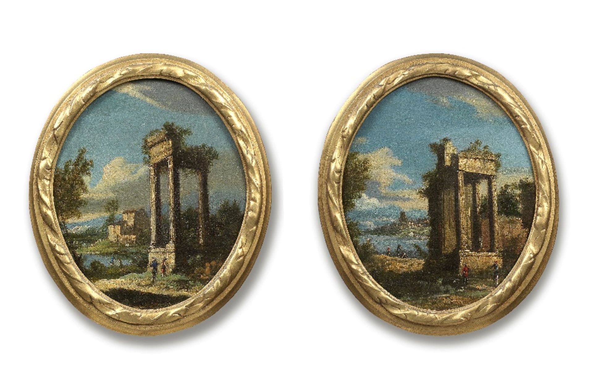 Venetian School, 18th Century Figures before ruins, a river beyond; and Classical ruins with fig...