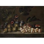 Roman School, 17th Century Figs and grapes on a stone ledge