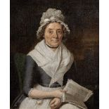 James Millar (Birmingham 1740-1805) Portrait of a lady, half-length, seated, in blue and white, ...