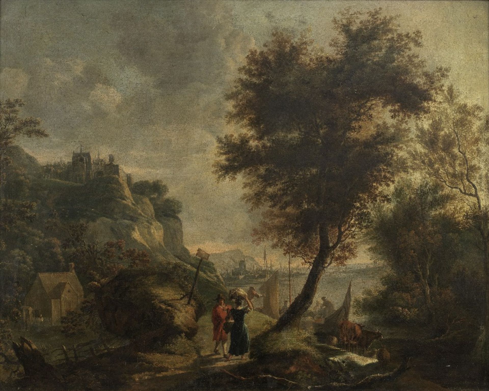 Attributed to Adriaen van Diest (The Hague 1655-1704 London) An Italianate landscape with figure...