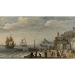 Abraham Willaerts (Utrecht 1603-1669) A coastal scene with shipping and fisherman selling their ...