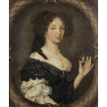 English School, 17th Century Portrait of a lady, said to be Ann Curren, half-length, holding a p...