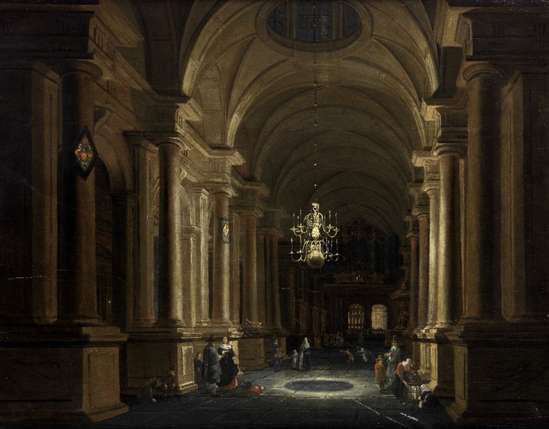 Antonie de Lorme (Tournai 1610-1673 Rotterdam) A church interior with elegant figures