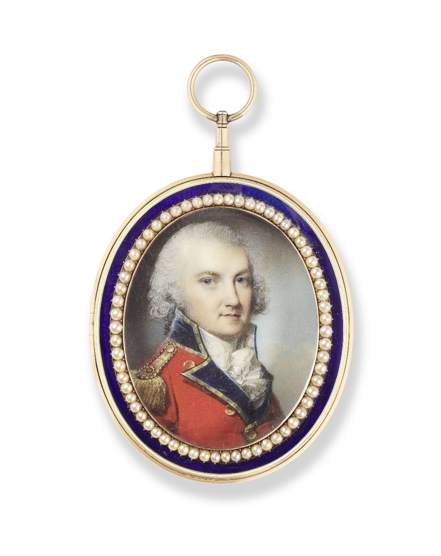 George Engleheart (London 1750-1829) A portrait miniature of an officer, wearing red coat with b...