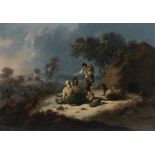 Jean-Baptiste Pillement (Lyon 1728-1808) A landscape scene with figures and sheep on a hill unfr...