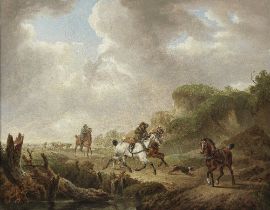 Charles Towne (Wigan 1763-1840 Liverpool) Riders and dogs on a country path, with a figure herdi...