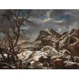 Studio of Francesco Foschi (Ancona 1710-1780 Rome) A mountainous winter landscape with figures c...