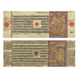 Deux feuillets illustr&#233;s tir&#233;es du manuscrit Jain Kalpasutra, Inde de l'Ouest XVIe si&...