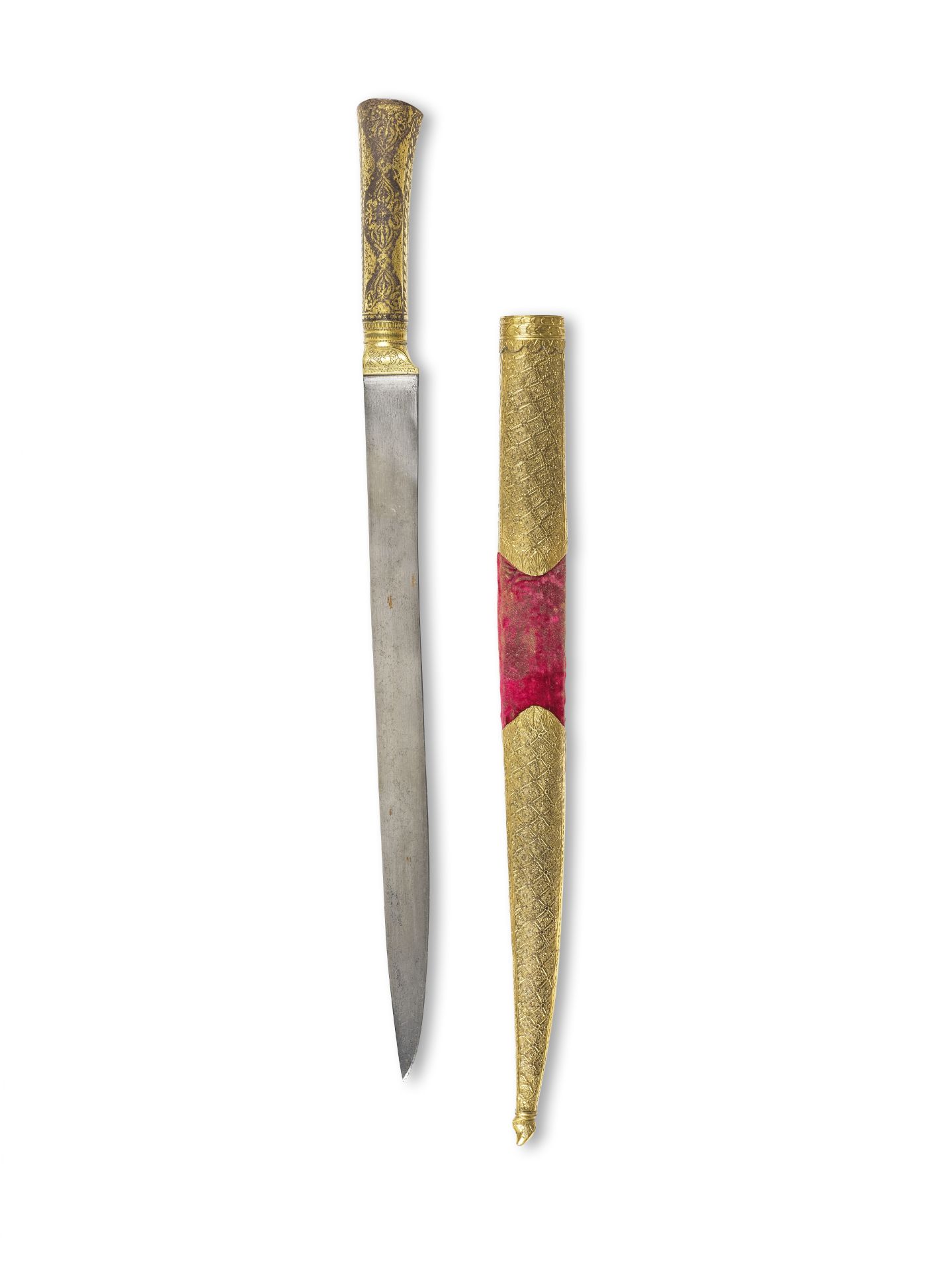 Dague en acier &#224; manche damasquin&#233; or (kard), Turquie XIXe si&#232;cle A gold-damascen...