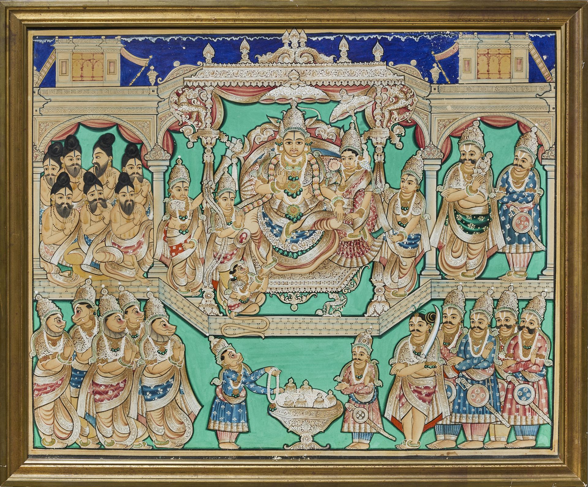 Couronnement de Rama, gouache et or sur papier, Tanjore fin XIXe si&#232;cle The coronation of R...