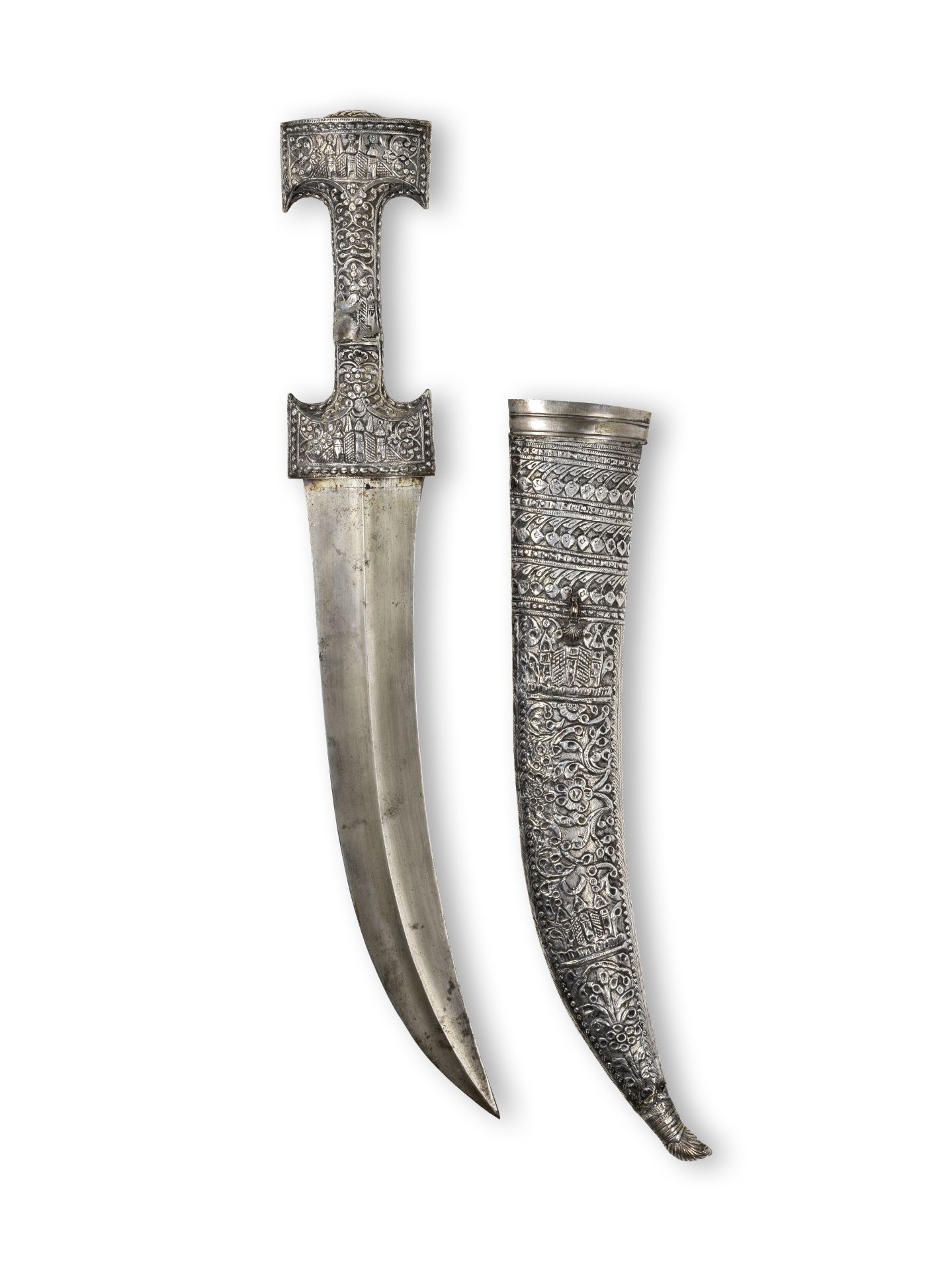 Grande dague Ottomane en acier et argent (jambiyya), Turquie XVIII-XIXe si&#232;cle A large Otto...