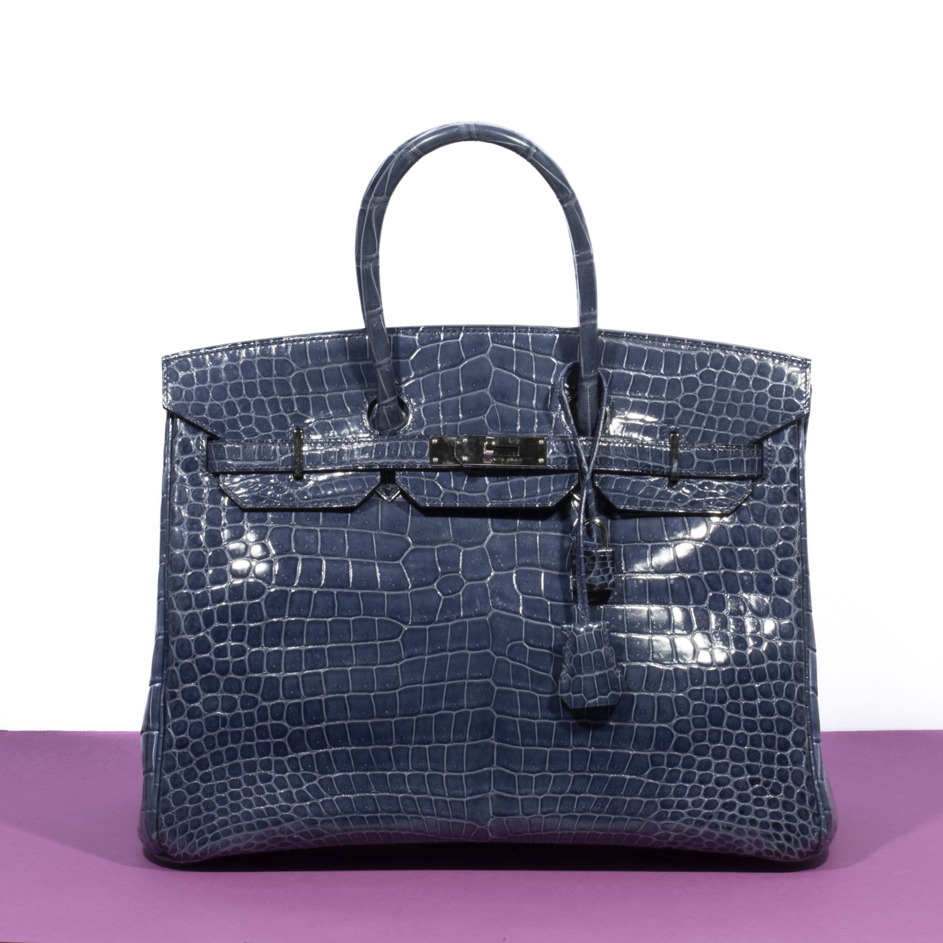 HERMES. Birkin 35, crocodile du Nil (Crocodilus Porosus II/B) lisse bleu Brighton, Paris Made In...