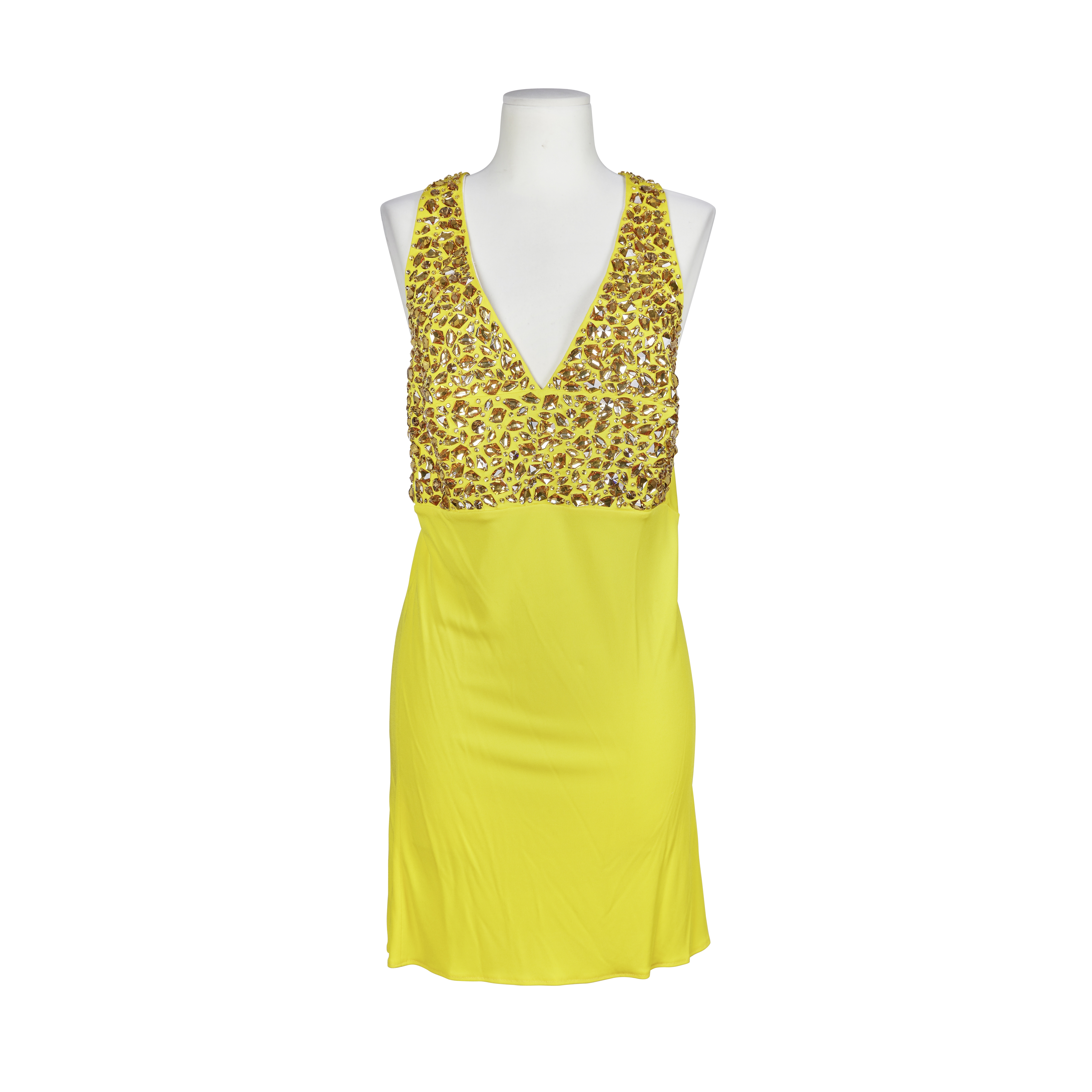 BLUMARINE. Robe de cocktail et veste mousseline jaune.