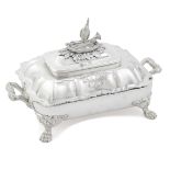 A George IV silver entr&#233;e dish cover on an Old Sheffield plate base Benjamin Smith, London...