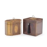 Two George III mahogany and marquetry tea caddies (2)