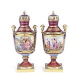 A pair of late 19th century Vienna porcelain pot pourri garniture vases and covers (2)