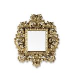 A small Italian carved giltwood mirror apparently 18th century, probably originally a picture frame