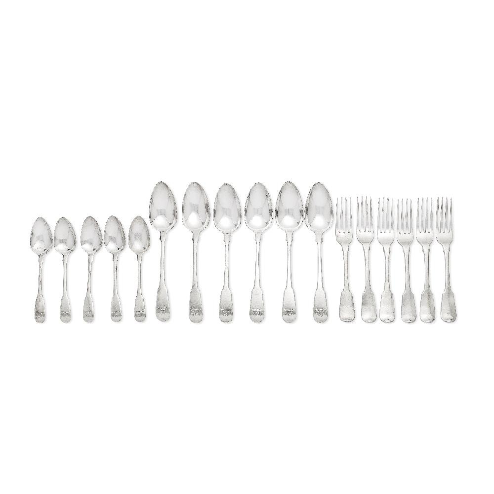 A collection of Fiddle pattern silver flatware varying maker's and dates (Qty)