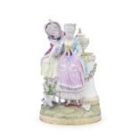 A late 19th century Meissen porcelain figural group of 'The Secret of the Young Bride', possibly...