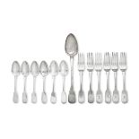 A collection of silver Fiddle pattern flatware various maker's and dates (Qty)