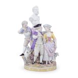 A late 19th century Meissen porcelain figural group depicting an engagement scene after an 18th ...