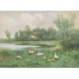 Constant Artz (Dutch, 1870-1951) Ducklings by the waterside (mounted but unframed)