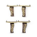 A set of eight carved wood and parcel gilt wall brackets in the George II style, probably mid 20...