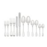 A collected silver Fiddle pattern flatware service, in a canteen box various maker's and dates, ...