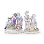 A matched pair of late 19th century Meissen porcelain figural groups of children emblematic of A...