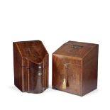 Two George III mahogany and crossbanded knife boxes (2)