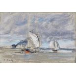 EUG&#200;NE BOUDIN (1824-1898) Voiliers, mar&#233;e basse (Executed circa 1860-1865)