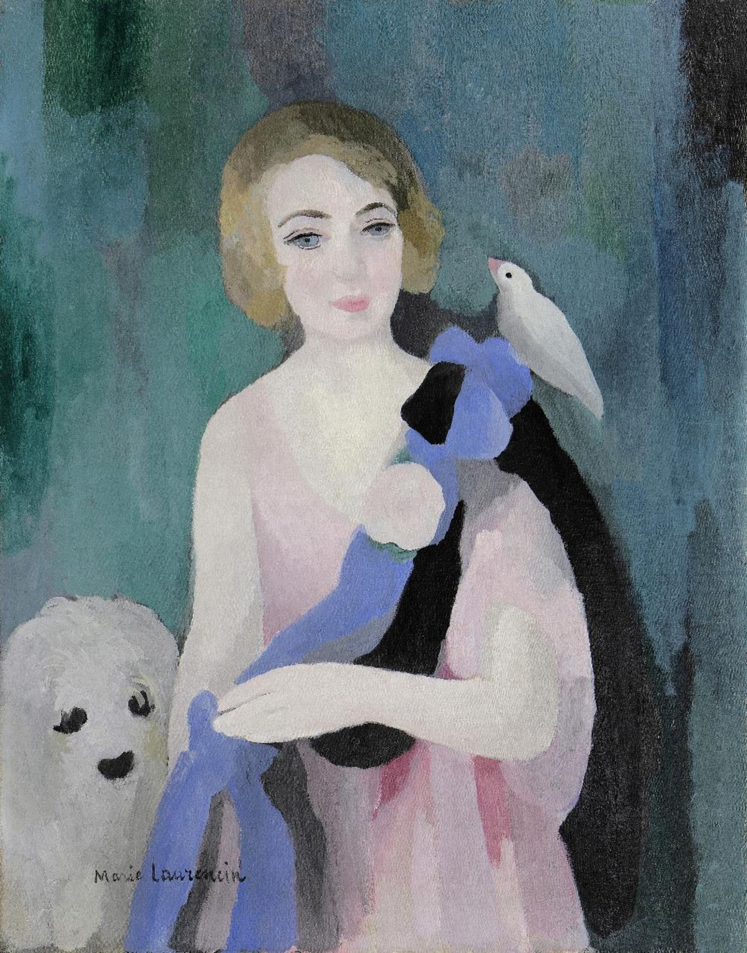 MARIE LAURENCIN (1883-1956) Portrait de Mia Bergmann avec chien (Painted in the 1930s)
