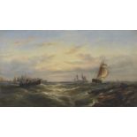 English School, 19th Century Shipping in a calm; choppy waters, a pair