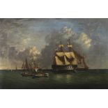 Circle of Charles Henry Seaforth (British, 1801-died after 1859) A first rate ship-of-the-line a...