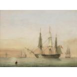 Nicholas Matthew Condy (British, 1818-1851) A third-rate ship of the line, thought to be the HMS...