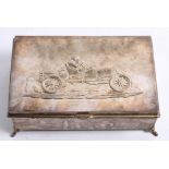 A silverplated motoring cigar box presented to John M Tuggey from Class 1923 B.P.S.,