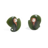 CHARLOTTE DE SYLLAS: PAIR OF NEPHRITE, CORAL AND CULTURED PEARL EARRINGS, 2001