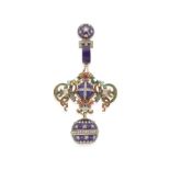 GEM-SET ENAMELLED FOB WATCH BROOCH/PENDANT COMBINATION, 1870 AND LATER