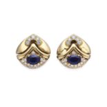 BULGARI: SAPPHIRE AND DIAMOND 'TRIKA' EARCLIPS, CIRCA 1990