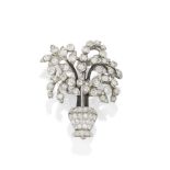 HENRI PICQ: ART DECO DIAMOND AND ENAMEL TREE BROOCH, CIRCA 1925