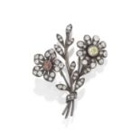 COLOURED DIAMOND AND DIAMOND FLOWER BROOCH, LATE 19TH CENTURY