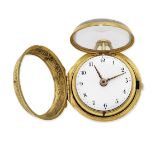 R. Smart, London. A gold key wind pair case pocket watch with repousse decoration London Hallmark...
